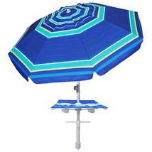 AMMSUN 7ft Heavy Duty High Wind Beach Umbrella with sand anchor, Bult-in Table &amp; - £77.51 GBP
