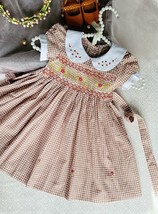 Brown Plaid Hand-Smocked Embroidered Baby Girl Dress. Toddler Girl Fall ... - $32.00