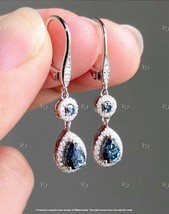 3.50Ct Pear Simulated London Blue Topaz Dangle Earrings 14K White Gold Plated - £58.67 GBP