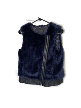 Sanctuary Size Small Navy Blue Faux Fur Vest Faux Leather Trim Zip Front - £16.88 GBP