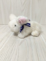 Galerie Cadbury bunny rabbit plush furry white Clucking sound works purple bow - $9.89