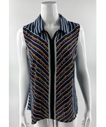 Cabi Chevron Floral Zip Blue Orange Top Collared Sleeveless Medium Style... - $803.41 MXN