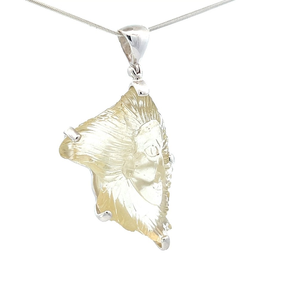 Stones Desire Carved Libyan Desert Tektite Pendant Necklace (22") Yellow Item image 3