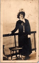 1914 BW Photo Sepia Staten Island Ferry Women Posing Boat Railing Dress Bonnet - £15.28 GBP