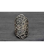 Bohemian Floral Ring, Tribal Ethnic Ring, Large Band in Antique Silver - £14.34 GBP