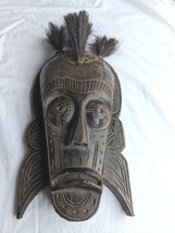 African Tribal Mask Carved Wood Wall Hanging Decor Black Hair Safari Eth... - £58.31 GBP