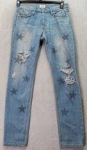 Hudson Jeans Womens Size 25 Light Blue Denim Star Ripped Straight Leg Button Fly - £25.66 GBP