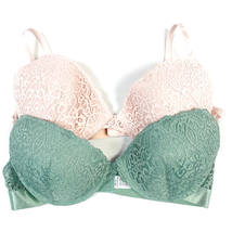 Lace Push Up Bra Set Womens 36C Demi Cup Pink Green Underwire Feminine Sexy  - £15.38 GBP