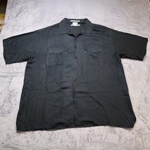 Perry Ellis Shirt Adult XL Black Button Up Short Sleeve Casual 100% Silk Mens - £19.44 GBP