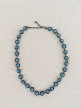 Vtg 22&quot; Blue Faux Turquoise Stone Bead Globe Metal Circles Steel Chain Necklace - £7.78 GBP