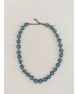 Vtg 22&quot; Blue Faux Turquoise Stone Bead Globe Metal Circles Steel Chain N... - £7.78 GBP