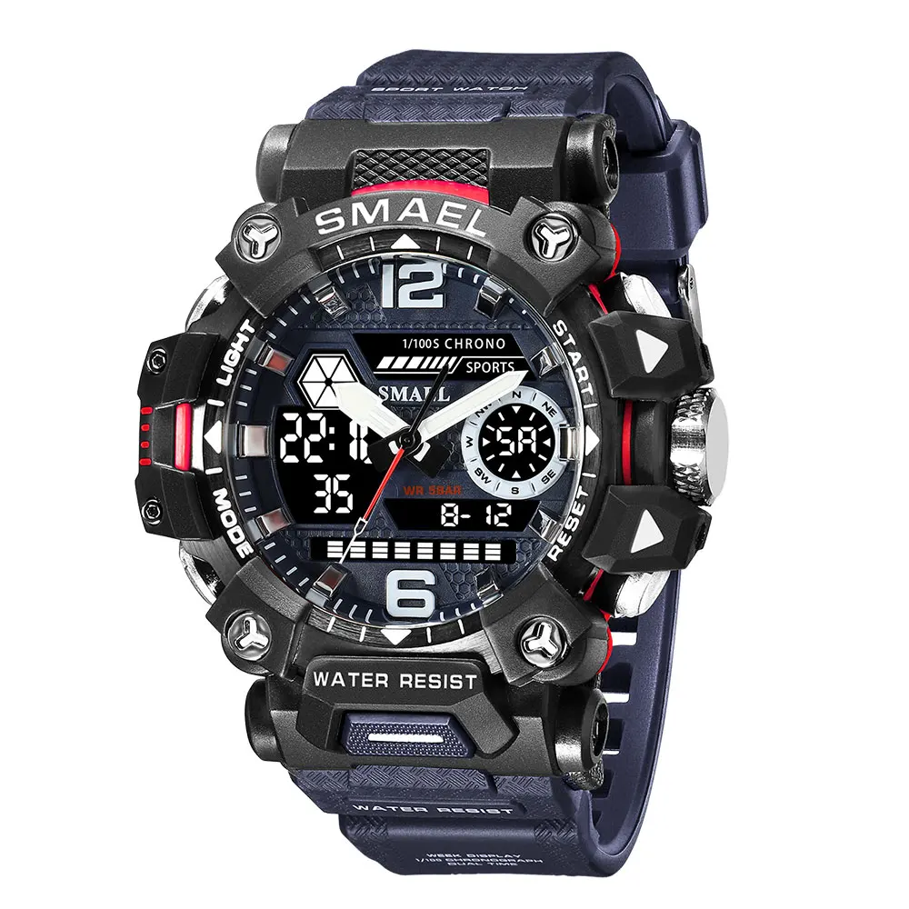 Navy Blue Electronic Digital Watch Men Dual Time Display Waterproof Chro... - $52.33