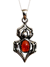 Spider Necklace Red Garnet Gemstone Pendant 925 Sterling Silver 18&quot; Chain Boxed - £35.48 GBP
