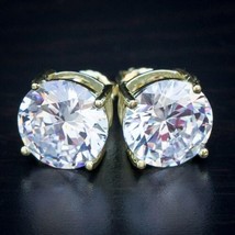 10mm Rond Simulé Diamant Solitaire Homme Clous D&#39;Oreilles 14K or Jaune Plaqué - £40.28 GBP
