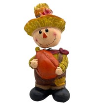 Halloween Harvest Boy Scarecrow Holding Orange Pumpkin Bobblehead 5&quot; Figure - £14.62 GBP