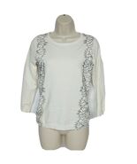 Ann Taylor Heavyweight Sweater Small Cream Geometric Lace Fringe Long Sl... - $279.78 MXN