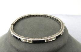 Antique Sterling Silver Bracelet Bangle Hinged Channel Set Princess Ston... - $145.00