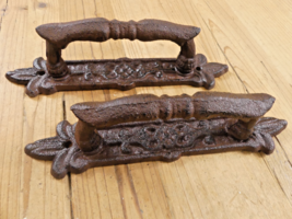 2 Cast Iron Antique Style Barn Handles Gate Pull Shed Door Handles Pulls... - $26.99