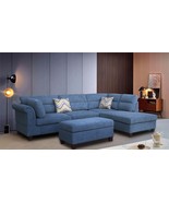 Hugo in Blue Polyester Sectional Sofa with Right Facing Chaise, Ottoman,... - £778.26 GBP