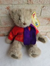 1987 Bialosky Teddy Bear By Gund 15” Knitted Red Sweater Purple Scarf Vi... - $14.83