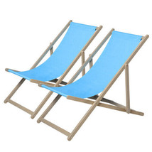 Beach Sling Patio Chair Set of 2,Wooden Folding Outdoor Chairs for Outside - £67.87 GBP