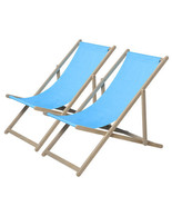 Beach Sling Patio Chair Set of 2,Wooden Folding Outdoor Chairs for Outside - £71.77 GBP