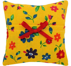 Tooth Fairy Pillow, Yellow, Floral Print Fabric, Red Ribbon Bow Trim for... - $4.95