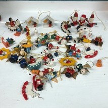 Vintage Miniature tiny Wooden Christmas tree Ornaments 45 pieces angels bells + - £60.14 GBP