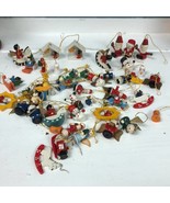 Vintage Miniature tiny Wooden Christmas tree Ornaments 45 pieces angels ... - £59.16 GBP