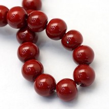 Z Glass Pearl Bead round lot of 5 strands 31 INCH FireBrick 8mm  7BV - $11.39