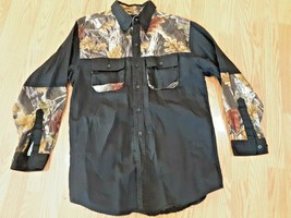 Master Sportsman Camo Black Vented Shirt L Button Up Long Sleeve Heavy Duty - £19.74 GBP