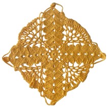 Hand Stitched Crochet Doily Gold Colored Centerpiece Squared Scalloped 7.5 in - £4.61 GBP
