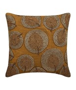 Gold Pillow Cover, Sparkly Beads Glitter 16&quot;x16&quot; Silk, Gold Round Leaves - $48.35+