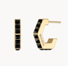 Bulova Icon Spinel Mens Earrings Hoop Gold Tone Stainless Steel BVE1015-GSTBSP - $123.75