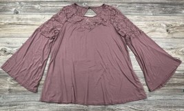 Torrid Blouse Shirt Super Soft Knits Rosy Muave Lace Trimmed Bell Sleeve Size 1X - £13.23 GBP