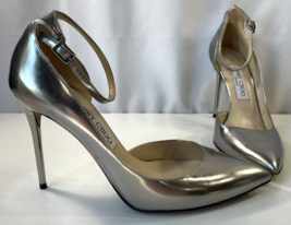 Jimmy Choo Silver Pumps Stiletto Heels Pointed Toe Ankle Strap Buckle It... - $79.19