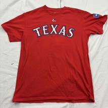 Majestic Mens T-Shirt Red MLB Texas Ranger Elvis Andrus Embroidered Crew Neck M - £13.29 GBP