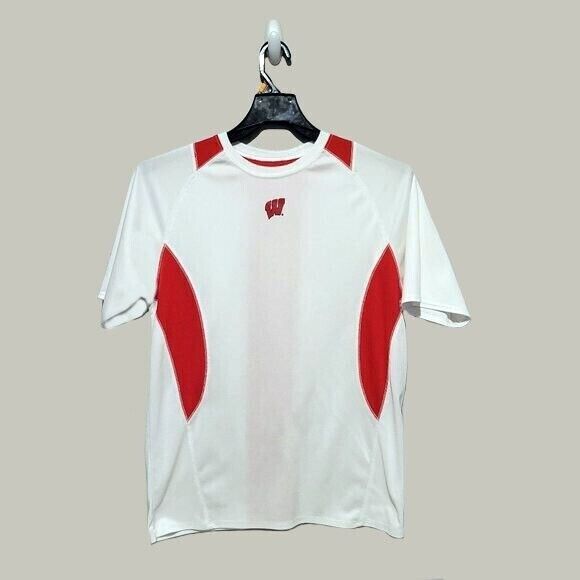 Wisconsin Badgers Mens Shirt Large White and Red Polyester Pullover - $12.99