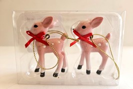 Nwt Wondershop 2023 Box Of 2 Retro Pink Resin Deer Set Xmas Tree Ornament - £11.19 GBP