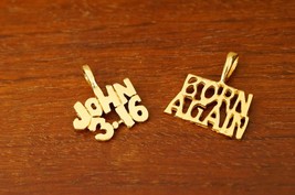 Vintage Jewelry Supply Gold Tone Christian Message Pendants John 3:16 Born Again - $14.84