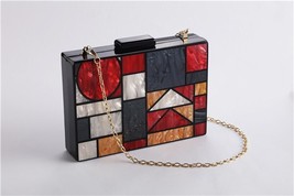 Patchwork Acrylic Handbags Evening Clutches Geometric Chain Shoulder Bag Ladies  - $68.93