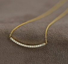 Lab-Created Moissanite Smiley Bar Pendant Choker Necklace 14K Yellow Gold Over - £86.59 GBP