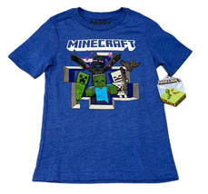 Boy&#39;s Minecraft Attack Squad T-Shirt, Blue, Size Xs 4/5 Brand New - £16.04 GBP