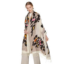 Anyyou Scarf 100% Merino Wool Beige Silk Satin Large Winter Pashmina Shawl  - £68.04 GBP