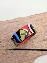Painted Wood bangle bracelet resin covered inspired by Picasso Art jewelry gift - £51.62 GBP