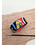 Painted Wood bangle bracelet resin covered inspired by Picasso Art jewel... - $64.59