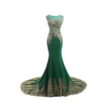 Kivary Gold Lace Sexy Mermaid Green Tulle Long Prom Formal Evening Dresses US 4 - £77.69 GBP