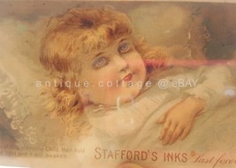 1890 antique STAFFORD INKS victorian trade card ad HOLD TO LIGHT eyes open close - £33.11 GBP