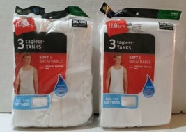 6 Hanes Cotton Athletic A-Shirts Tagless White Tank Tops 3XL NIP Soft Breathable - £36.89 GBP