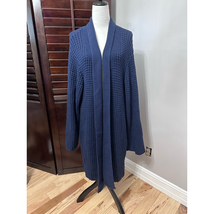 Nordstrom Womens Duster Sweater Blue Long Sleeve Waffle Knit Open Front ... - £40.20 GBP
